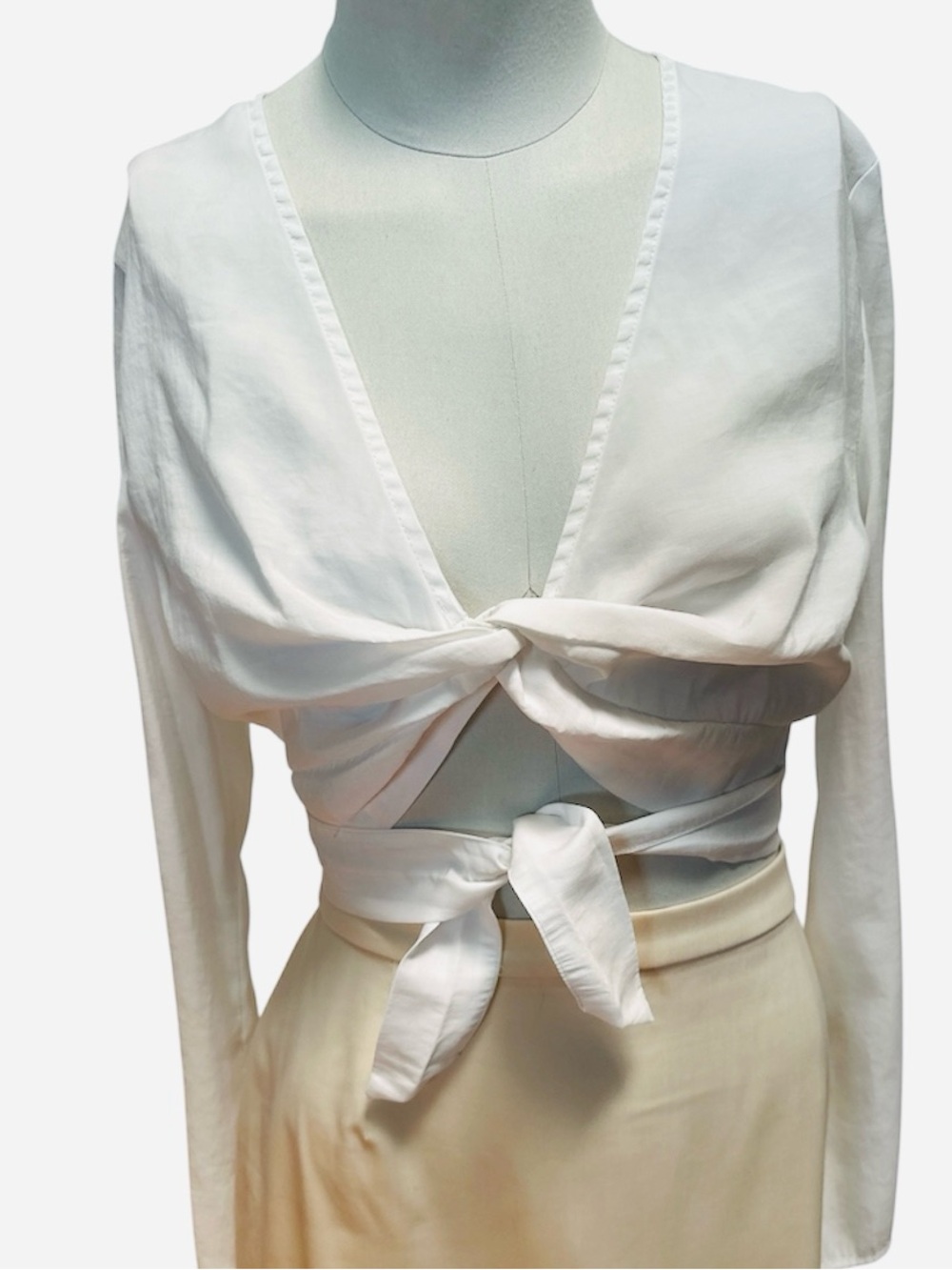 H&M Modal Blend White Wrap Tie Front Crop Top | Coastal Resort | Medium